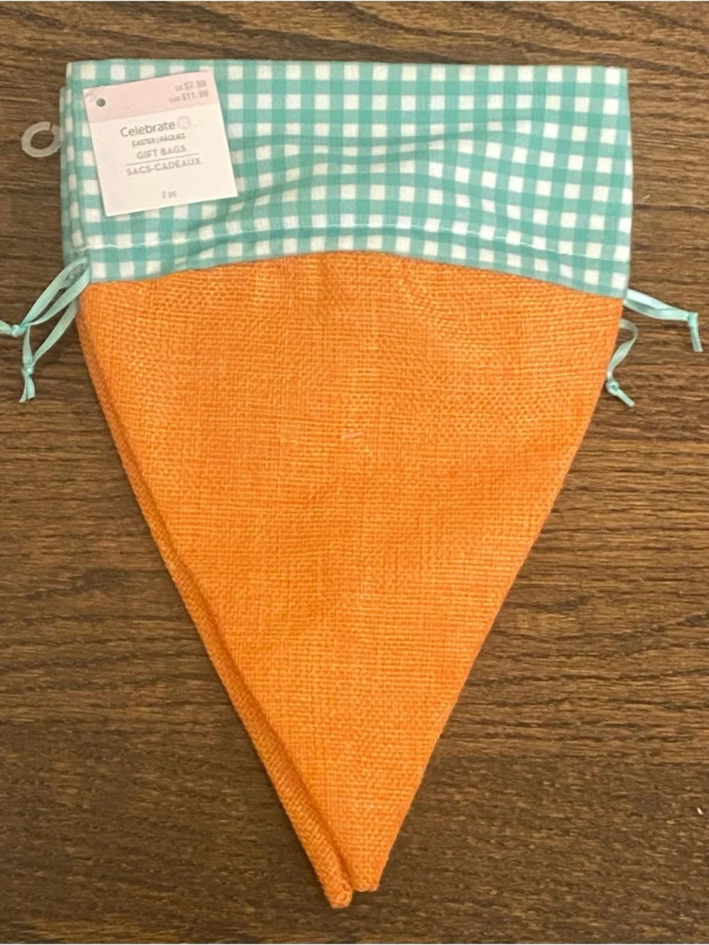 Celebrate It Easter Carrot Burlap Drawstring Gift Bags Set of 2
